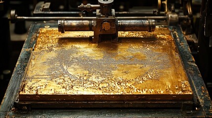 Poster - Industrial machinery in action with a machine cutting metal for manufacturing and fabrication