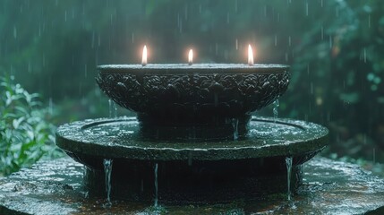 Poster - Elegant fountain adorned with two beautiful candles creating a serene atmosphere