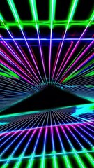 Poster - Dynamic neon light patterns creating hypnotic visuals with vibrant geometric symmetry