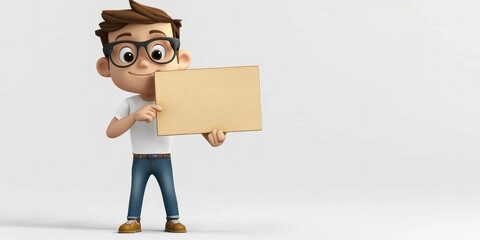 Poster - A 3D-rendered character holding a signboard for customizable messages 