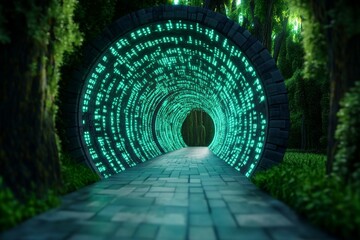 Poster - abstract network with random programming code, web and software development concept, futuristic technology, digital connectivity, cyber space 3d render