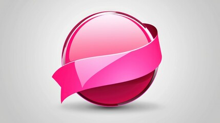 Poster - A circular pink ribbon icon with a glossy finish, designed for digital use. 