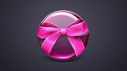 Poster - A circular pink ribbon icon with a glossy finish, designed for digital use. 
