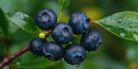 Poster - A cluster of ripe blueberries, dewy and fresh, with a focus on their rich texture. 