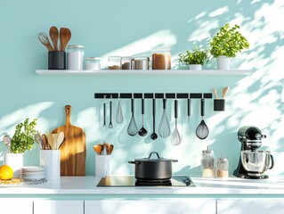 Poster - Whisking tools guide modern kitchen utensil display well-lit environment overhead view cooking concepts for enthusiasts