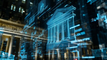 Poster - Analyzing federal reserve data on digital screen in financial district data visualization urban environment economic insights
