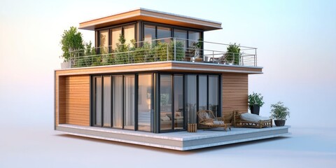 Poster - A compact 3D urban home with a rooftop terrace and modern design