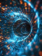 Poster - A mesmerizing display of vibrant digital code spirals inward, forming a captivating tunnel of light and technology