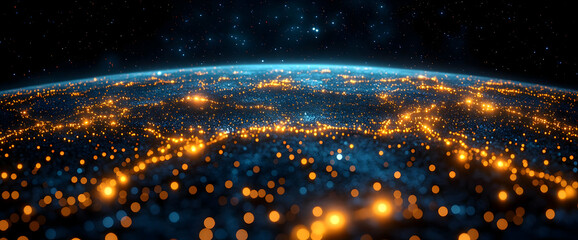 Poster - City Lights On A Planet Surface In Space With Blue And Yellow Lighting