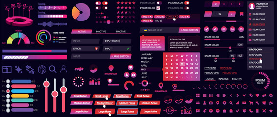 Poster - set of buttons and interface elements for mobile apps and websites. modern design for navigation, co