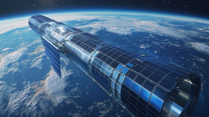 Wall Mural - A large space ship is floating in the sky above the Earth