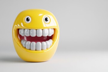Poster - A 3D-rendered yellow emoji with a wide, toothy grin and happy eyes, radiating joy and laughter against a simple white background