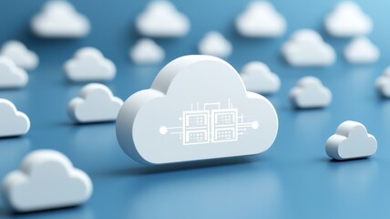 Poster - Cloud system service provider. Cloud computing concept with stylized clouds against a blue background.