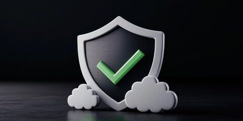 Poster - cloud system service provider. 3d shield icon with a green checkmark, symbolizing security and valid