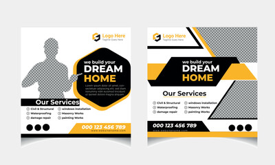 vector construction social media post cover template design
