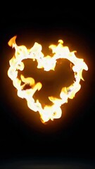 Poster - Fiery heart shape flickers with intense flames against dark background
