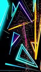 Poster - Neon geometric shapes in dynamic motion with vivid color bursts and sparkles