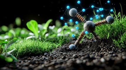 Aufkleber - Futuristic Molecular Structure in Nature Photorealistic Scene Close-Up View Green Environment Scientific Concept