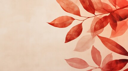 Poster - Abstract Leaves With Branch Overlay On Beige Background