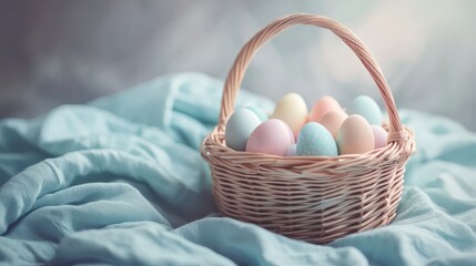 Wall Mural - Artistic Capture of an Easter Basket Overflowing with Colorful Eggs