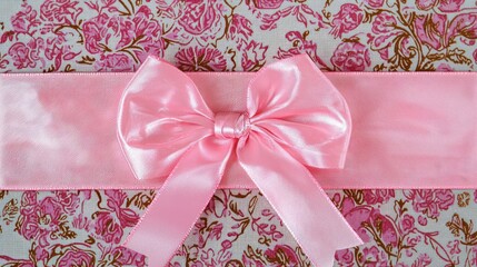 Poster - A festive pink ribbon bow attached to a gift box, ready for celebration. 