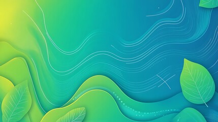Poster - A colorful abstract background with green leaves and white lines