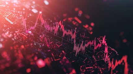 Poster - A broken investment chart on a dark cyber background with sharp, crisp lines and copy space for financial reports.
