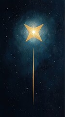 Poster - Magical golden star wand cosmic background fantasy illustration night sky vertical view dreamlike concept