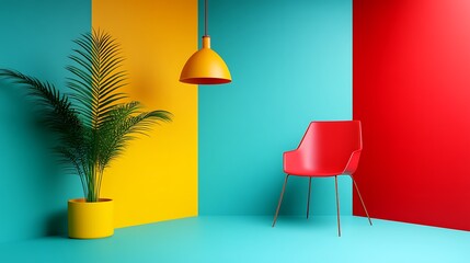 Poster - a minimalist interior design with vibrant colors and furniture features