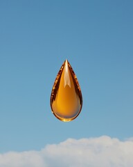 Poster - Golden liquid drop suspended in sky nature abstract calm atmosphere aerial view liquid art