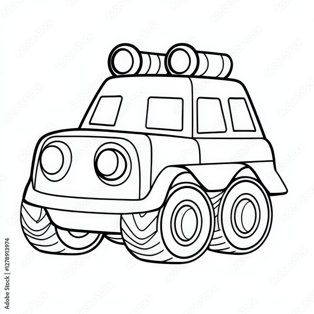 Cartoon police car coloring page for kids Stock Illustration | Adobe Stock