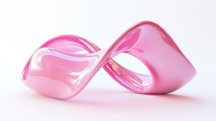 Poster - A glossy pink ribbon creating curves and loops, isolated on white. 