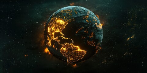Poster - A glowing 3D Earth with detailed continents and oceans in space. 