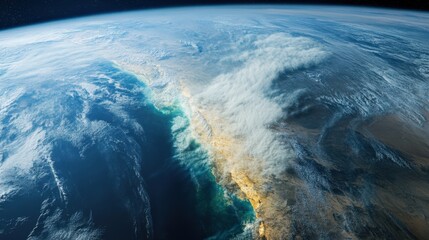 Wall Mural - A beautiful blue and white planet with a large cloud of smoke in the distance