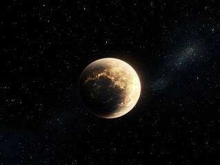 Poster - Celestial body orbiting in space cosmic environment digital art dark background expansive universe concept
