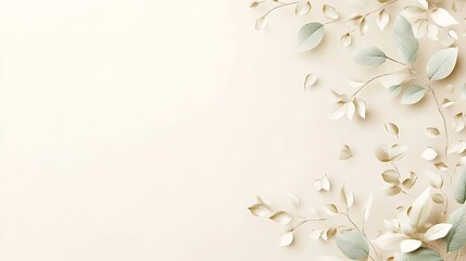 Poster - Delicate pale green and white leaves cascade across a gentle background