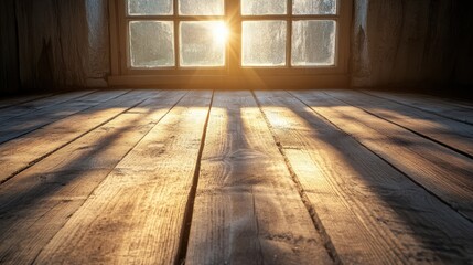 Canvas Print - Sunlight streams through a window, casting warm light onto a wooden floor, creating a serene and inviting atmosphere in the room.