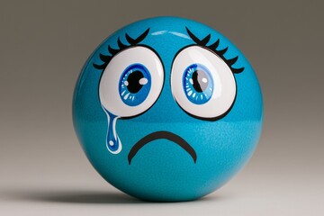 Poster - A sorrowful smiley face adorned with big expressive eyes and a single tear captures the essence of sadness in a minimalist style against a soft white background