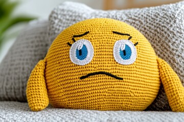 Poster - A sorrowful smiley face adorned with big expressive eyes and a single tear captures the essence of sadness in a minimalist style against a soft white background