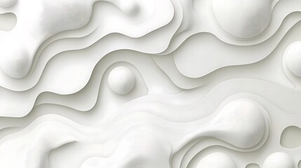 Poster - White layered waves and spheres create a unique abstract design