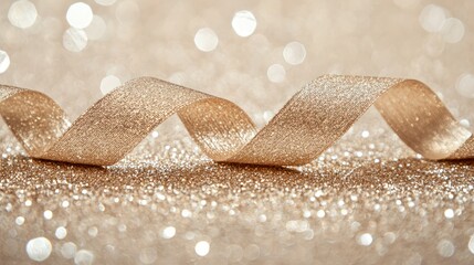 Aufkleber - A luxurious gold ribbon stretched across a glittery surface, with sparkling accents. 