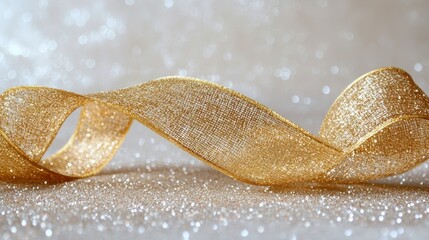Poster - A luxurious gold ribbon stretched across a glittery surface, with sparkling accents. 
