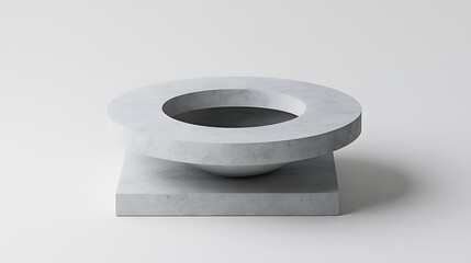 Poster - A Concrete Sculpture Displays Circular Elements Against a White Background