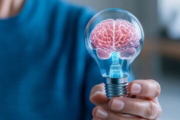 Poster - AI, Machine learning, Hands of robot and human touch on big data network, Brain data creative in light bulb, Science and artificial intelligence technology, innovation for futuristic