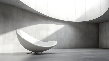 Poster - A solitary modern chair sits in a concrete minimalist room