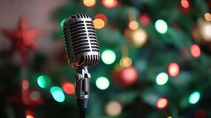 Poster - a microphone against a blurred background with colorful bokeh lights. 