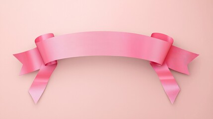 Poster - A minimal pink ribbon banner design with clean lines and pastel colors. 