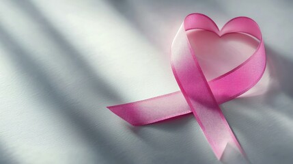 Poster - A minimalist pink ribbon heart design with shadows on a plain white surface. 