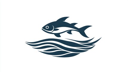 Poster - A minimalist seafood logo design featuring a fish silhouette with waves and a modern typography style. 