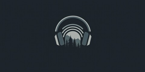 Poster - A minimalistic podcast icon featuring a headphone and a circular waveform design. 